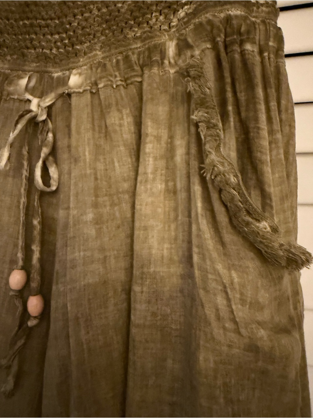 Boho Cotton/Gauzy Blend Olive Wide-Leg Pants - Picture 2 of 9